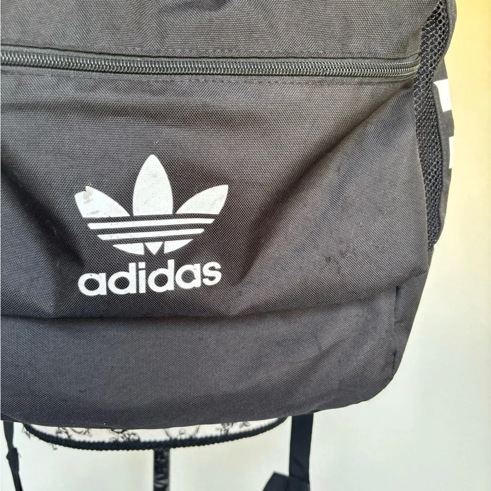 adidas Black Trefoil Logo Backpack with White Accents - Picture 9 of 13